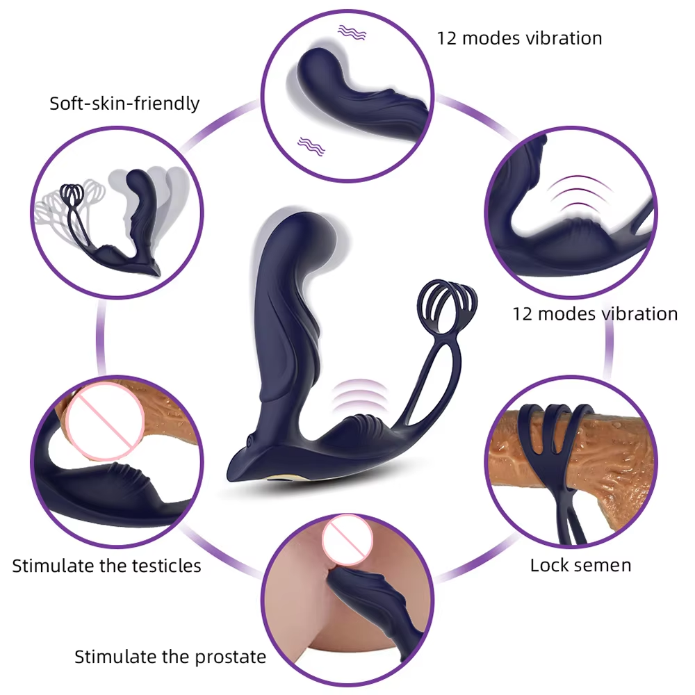 Prostata Massagegerät Analplug Vibrator  mit 10 Vibrationen und Verzögerungsring