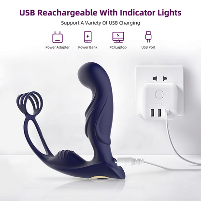 Prostata Massagegerät Analplug Vibrator  mit 10 Vibrationen und Verzögerungsring