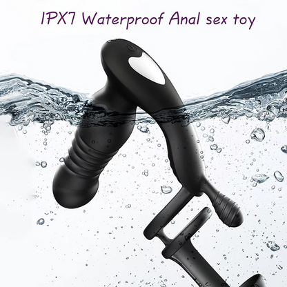 Prostata-Massagegerät Analplug Penisring mit 10 Vibrationsmodi und 10 Teleskopmodi