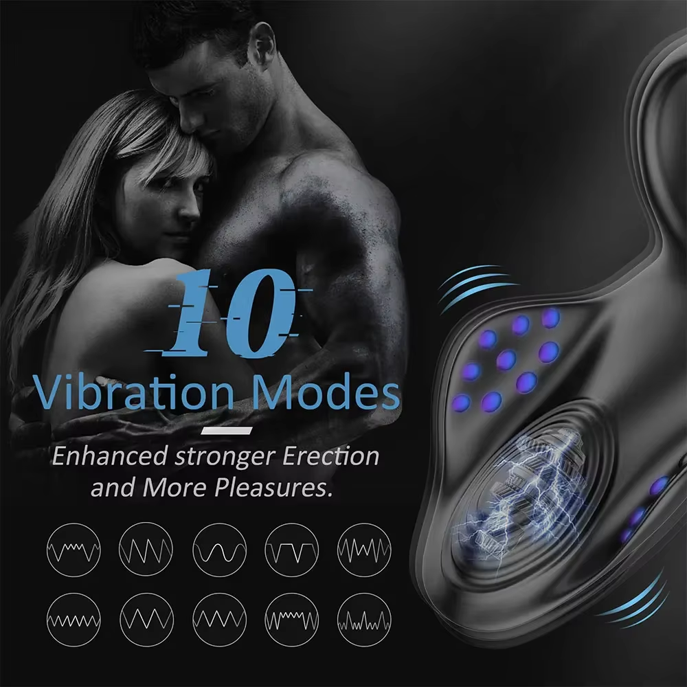 3 in 1 Vibrierenden Penisringe mit 10 Intensive Vibrationsmodi