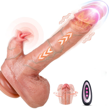 4 in 1 Realistischer Dildo mit 10 Vibrationsmodi & 7 Schubmodi & 7 Rotationsmodi