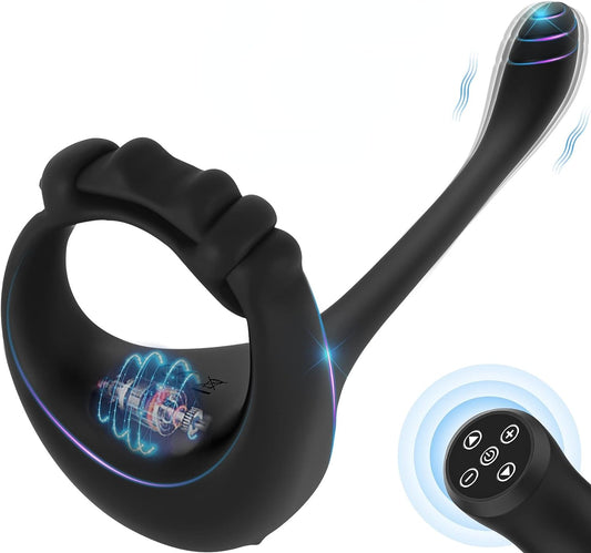 10 Frequencies Anal Plug and Perineum Stimulator 3 in 1 Adjustable Cock Ring 