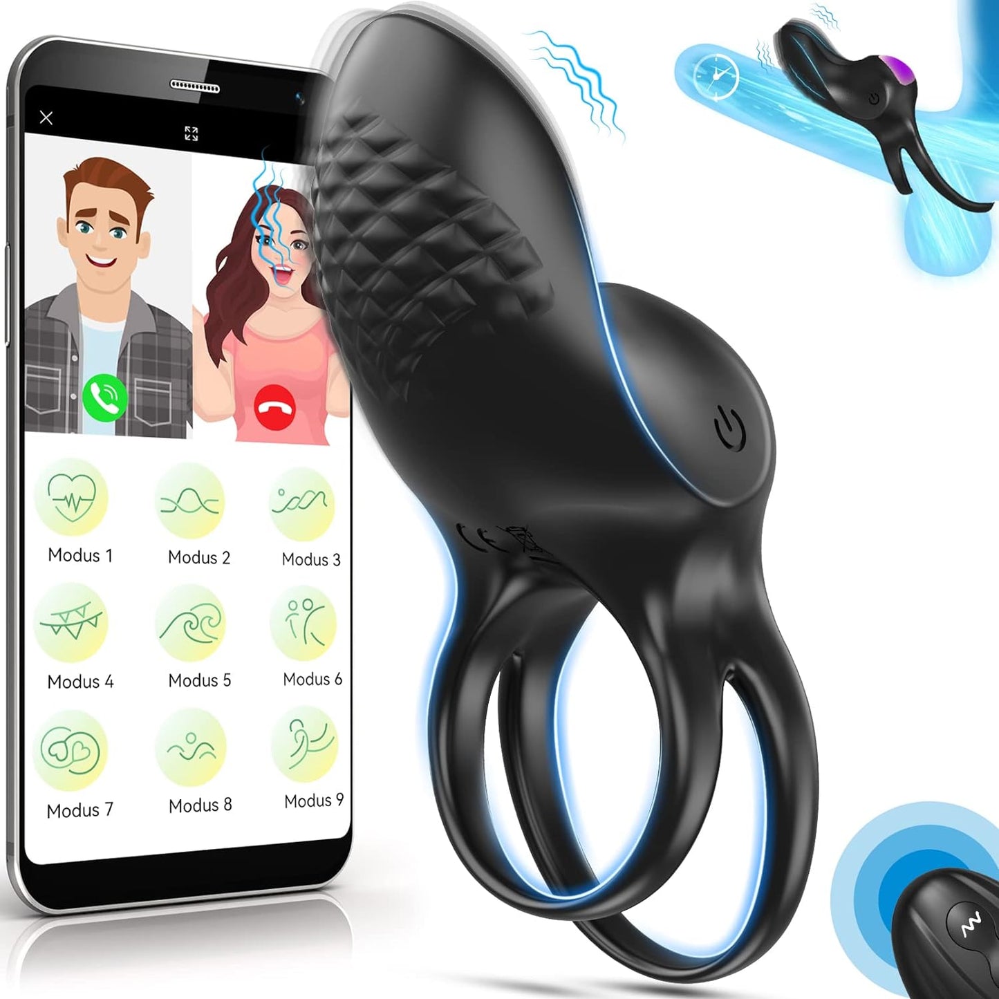 APP &amp; remote control &amp; button control cock ring penis vibrator with 9 strong vibration modes 