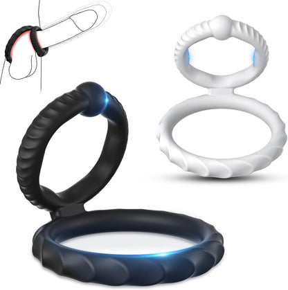 2 in 1 Deluxe Silicone Dual Cock Ring Erection Set 