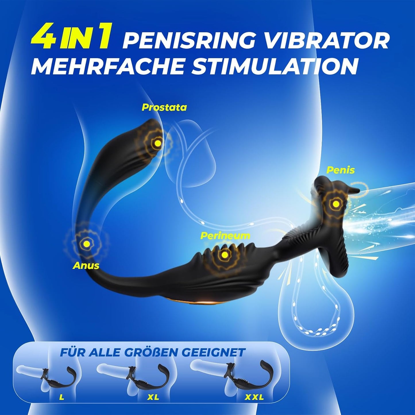 4 in 1 Penisring Prostata Analplug mit 7 Intensive Vibrationsmodi