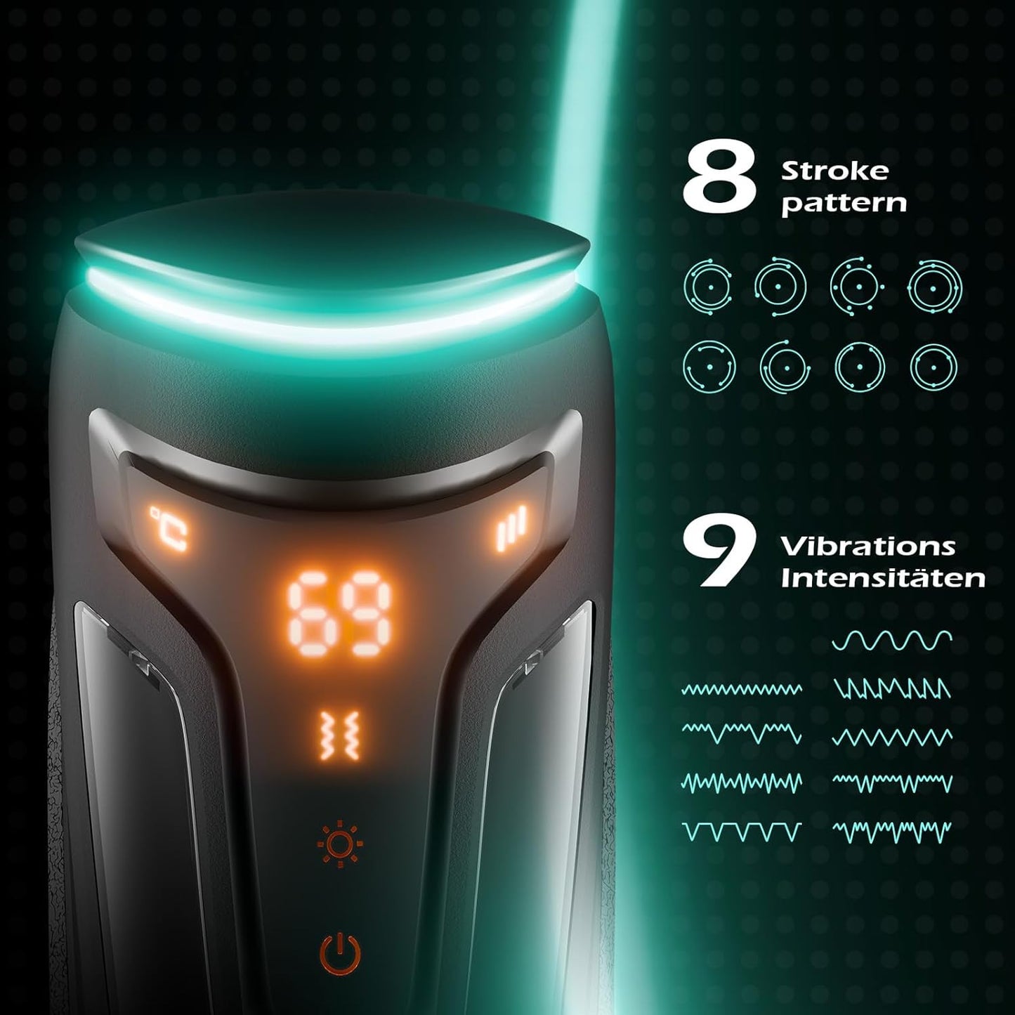 Electric cup masturbators with 9Vibrations, 8 Telescopic &amp; 2 Heating Levels 