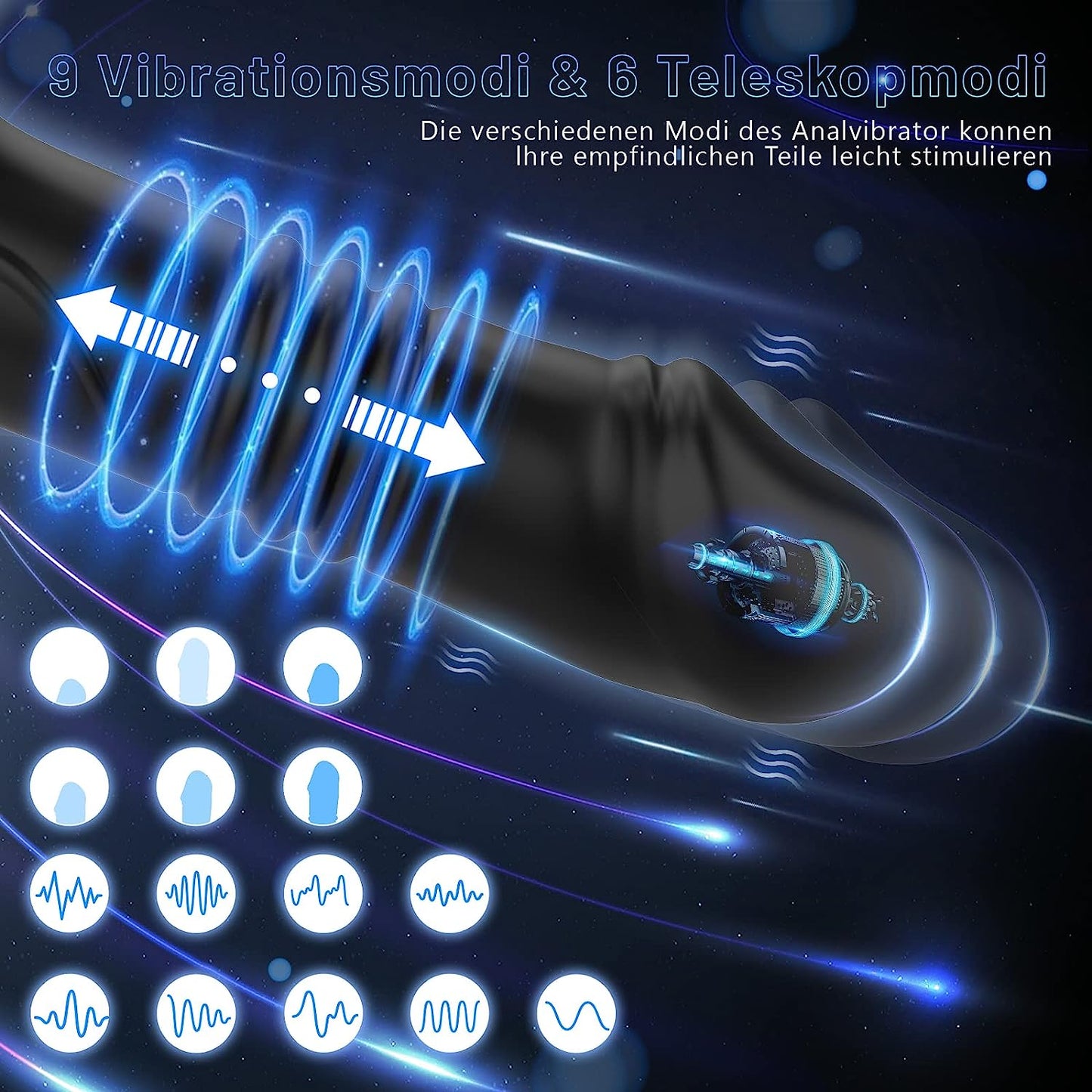 6 Teleskopmodi 9 Vibrationsmodi App Analvibratoren groß mit stoßfunktion Prostata Vibrator