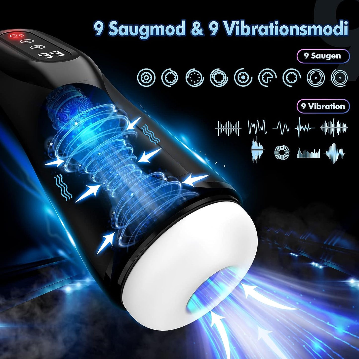 LCD display electric masturbator with 9 suction modes and 9 vibration modes 