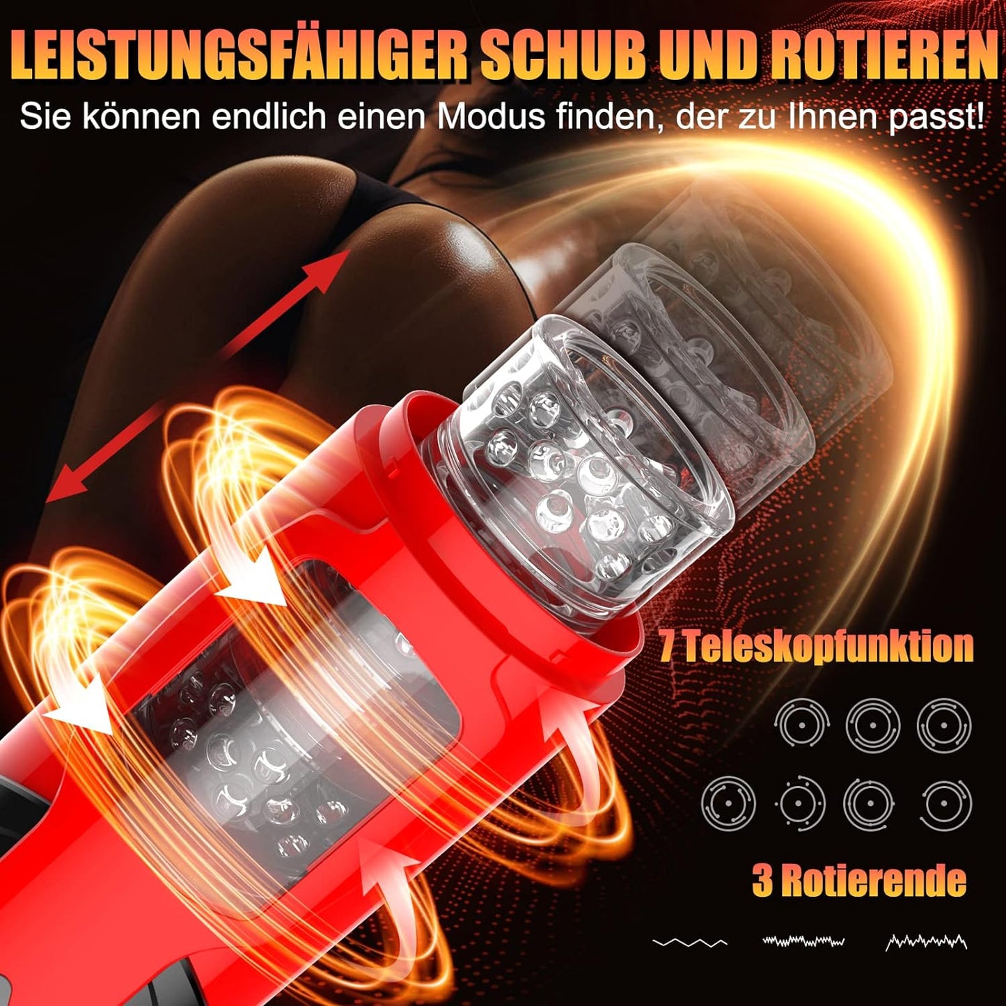 Electric masturbator hands-free cup with 7 modes telescopic function and rotating massage function 