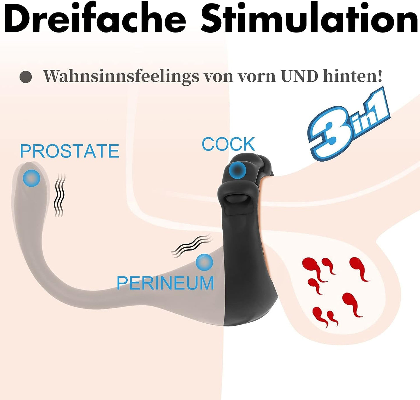 10 Frequencies Anal Plug and Perineum Stimulator 3 in 1 Adjustable Cock Ring 