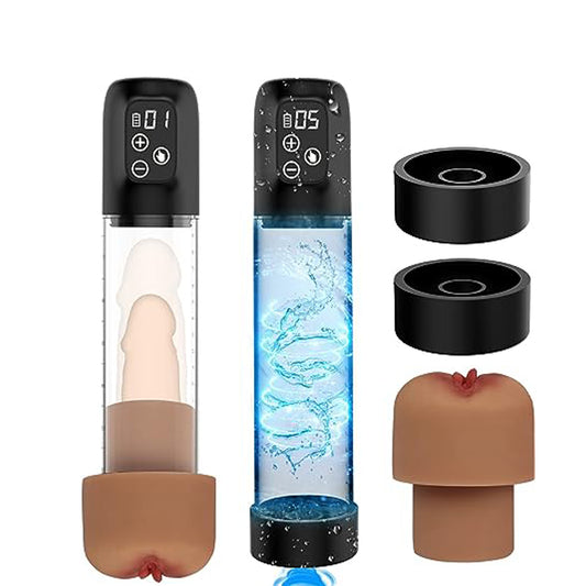 Electric penis vacuum pump masturbator with 6 suction levels 2 silicone sleeves 