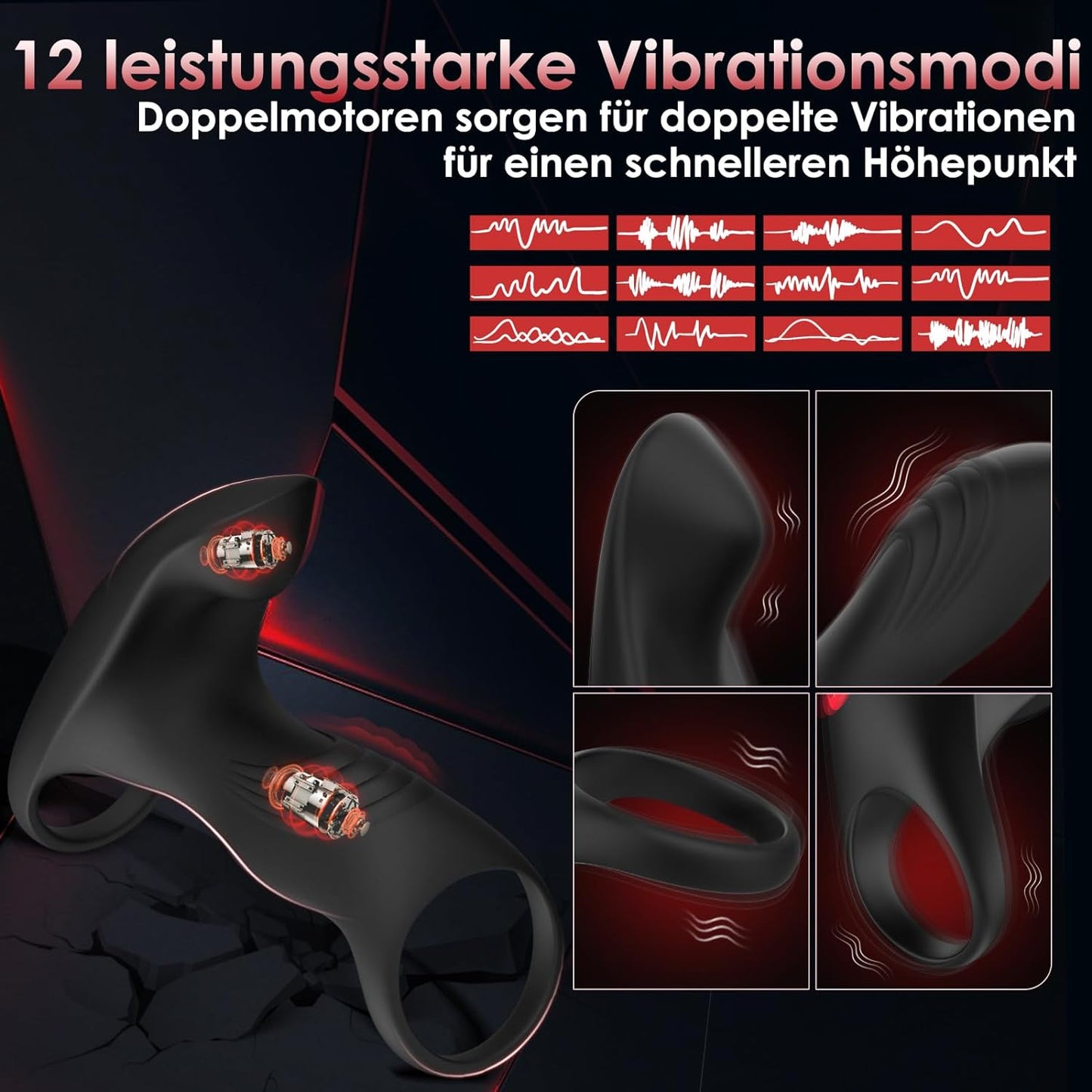 Dual penis ring vibrator penis ring S with 12 vibration modes 