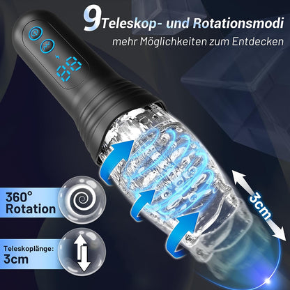 Electric masturbator with 9 vibration, rotation and telescopic modes 