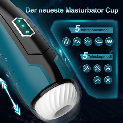 Elektrische masturbator Cup Galaxy met 5 telescopische standen en 5 vibratiestanden 