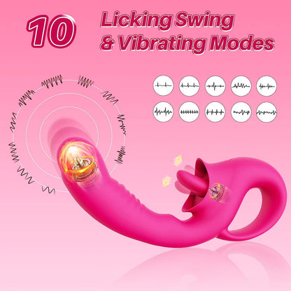 G-Spot Vibrators Dildo Clitoris Stimulator with 10 Licking &amp; Vibrating Modes 