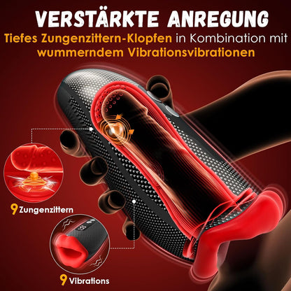 6 in 1 Masturbatoren Penistrainer Eichelvibrator mit 9x9 Klopfen-Lecken-Vibration