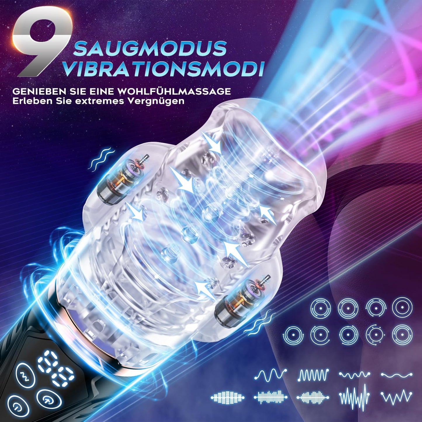 Hochfrequenz Elektrischer Masturbator Cup mit 9 Vibration & 9 Saugmodi