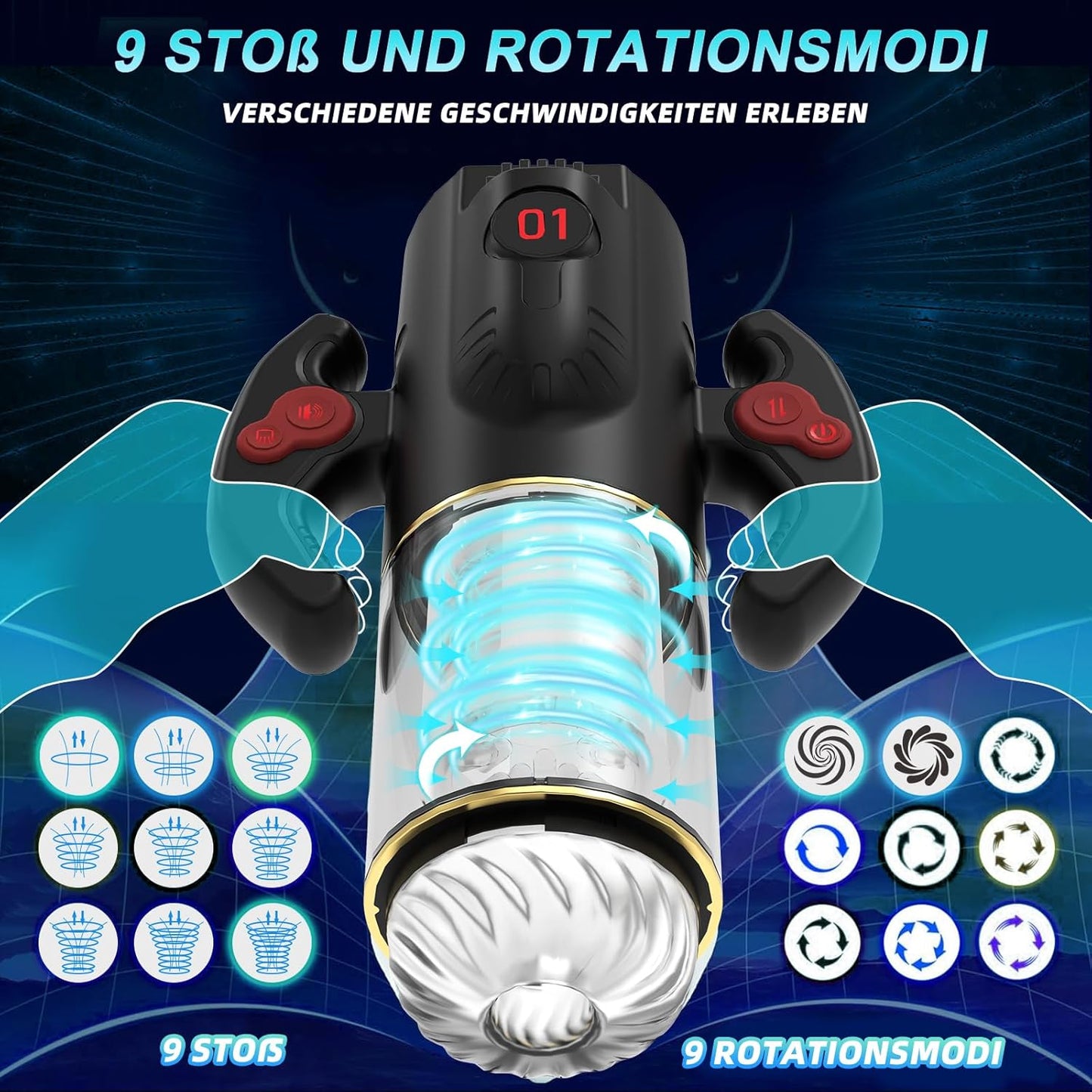 3 IN 1 Multifunktionale Elektrisch Mastubrator mit 9 Saugmodi sowie 9 Stoß- und Rotationsmodi