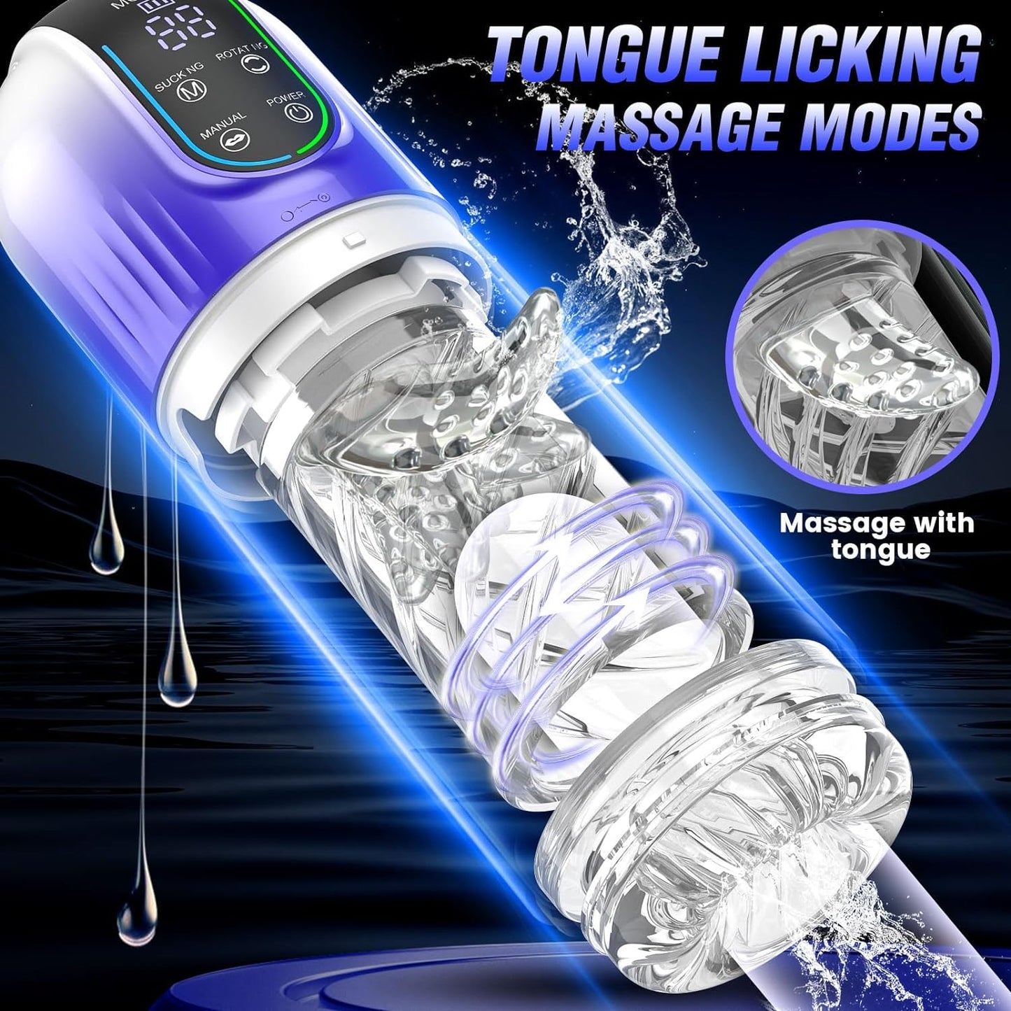 LED Display Automatic Masturbator Penis Pump with 7 Rotating &amp; 7 Suction &amp; 7 Licking Modes 