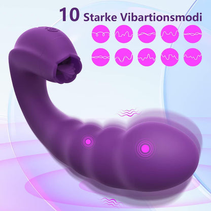 3 in 1 clitoris G-spot vibrator with 10 thrust function, 10 rotation, 3 tongue licking 
