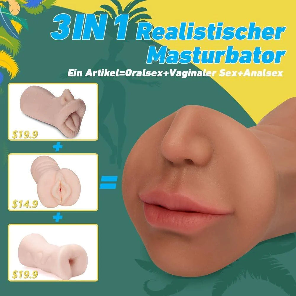 3 IN 1 realistische masturbator pijpzakkutje voor mannen