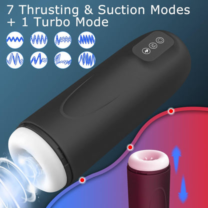 Waterproof electric masturbator cup with 7 modes telescopic function &amp; suction effect 