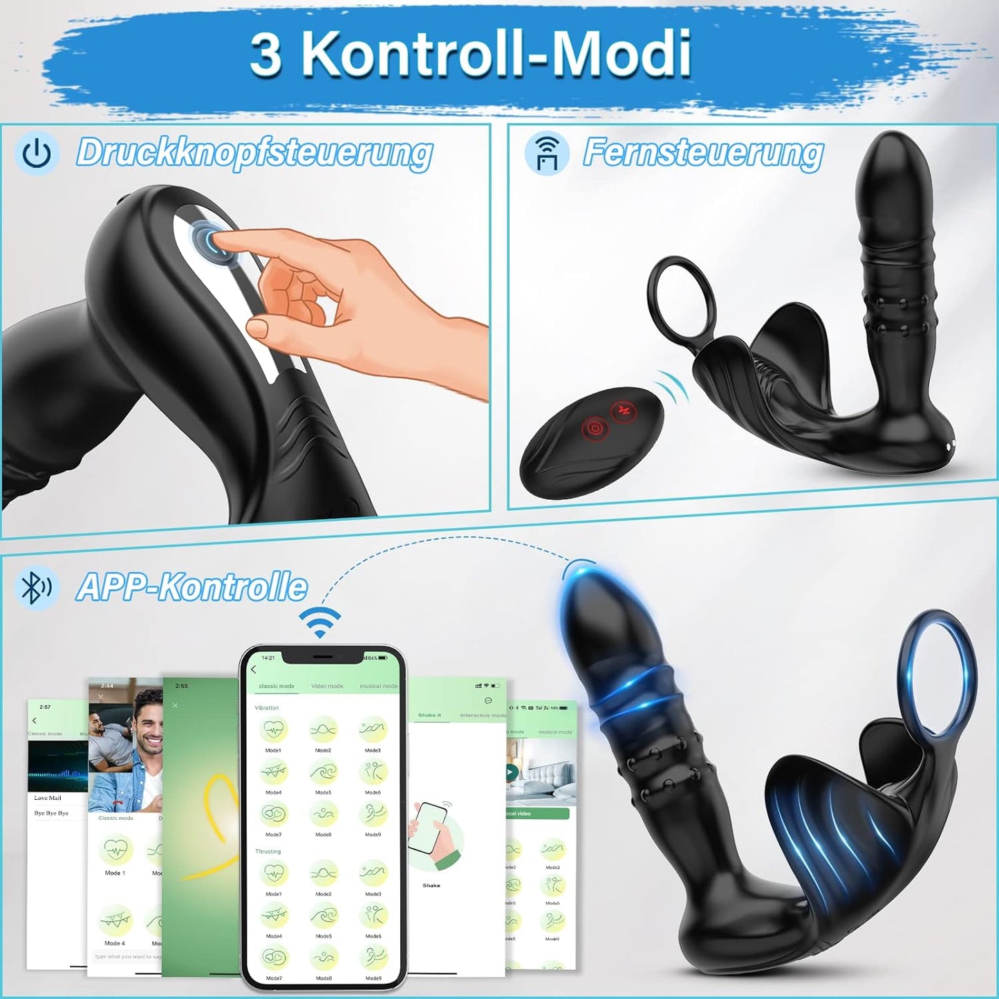 Intelligent app control anal vibrators prostate vibrator with 9 telescopic modes 9 vibration modes 