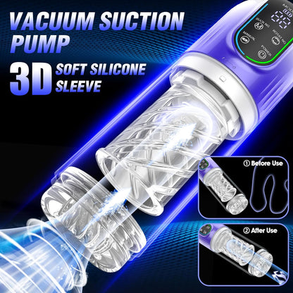 LED Display Automatic Masturbator Penis Pump with 7 Rotating &amp; 7 Suction &amp; 7 Licking Modes 