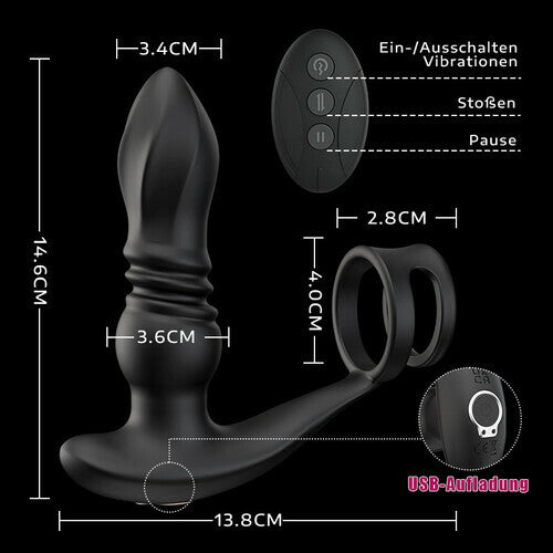 7 Thrusting & Vibrating Drill Spirals Double Cock Rings Prostata-Massagegerät