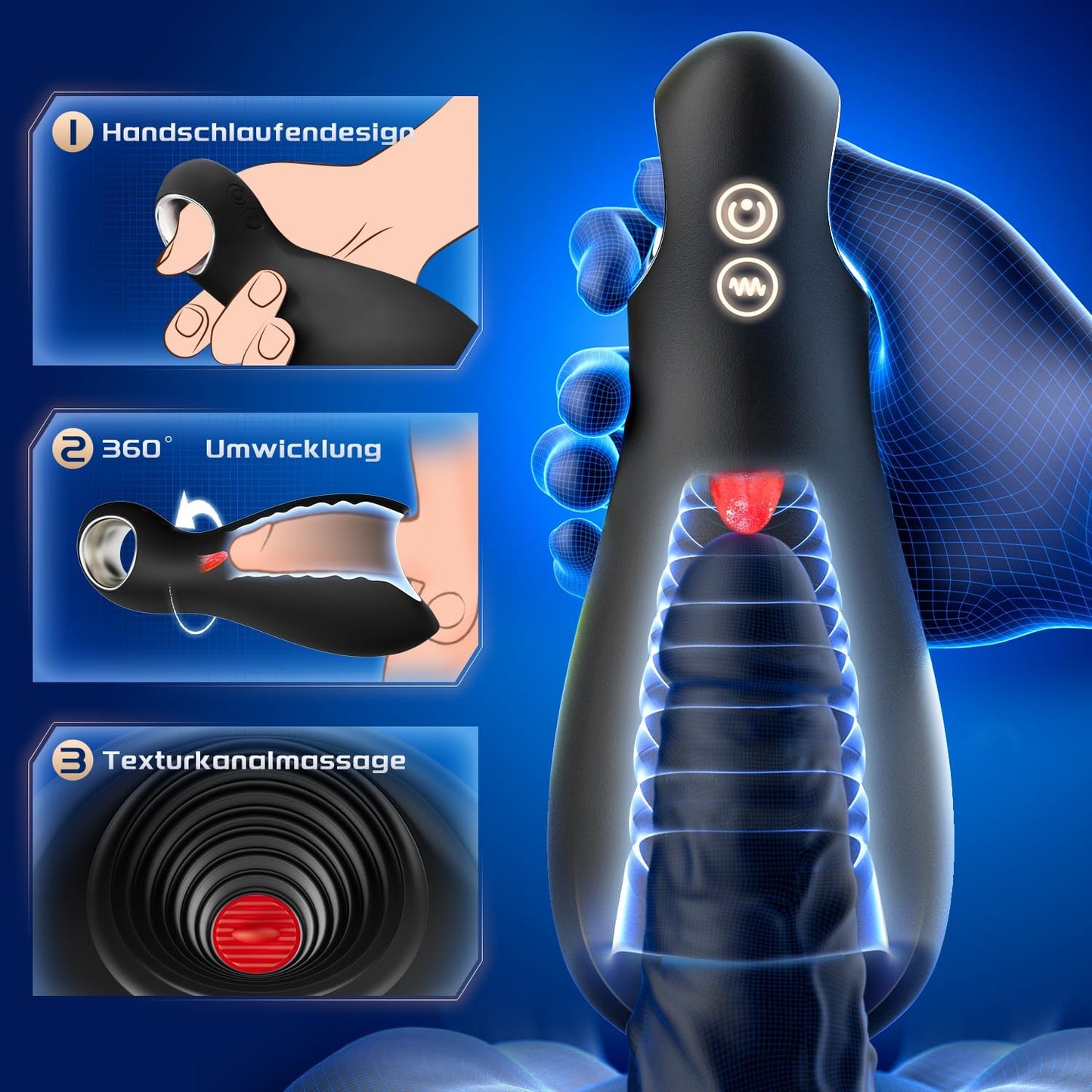 3 in 1 Penis Trainer Elektrischer Masturbieren  mit 5 Zungenleckmodi Hohler Ring & 10 Vibrationsmodi