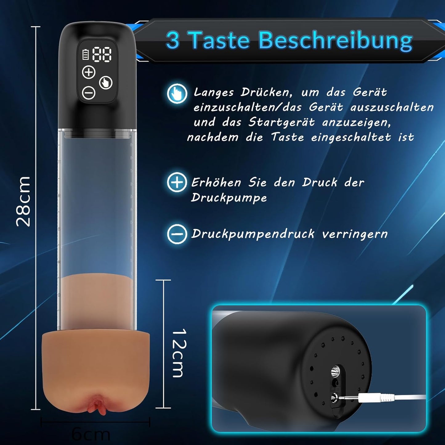 Elektrische Penispumpen Penis Vakuumpumpe Masturbatoren mit 6 Saugstufen