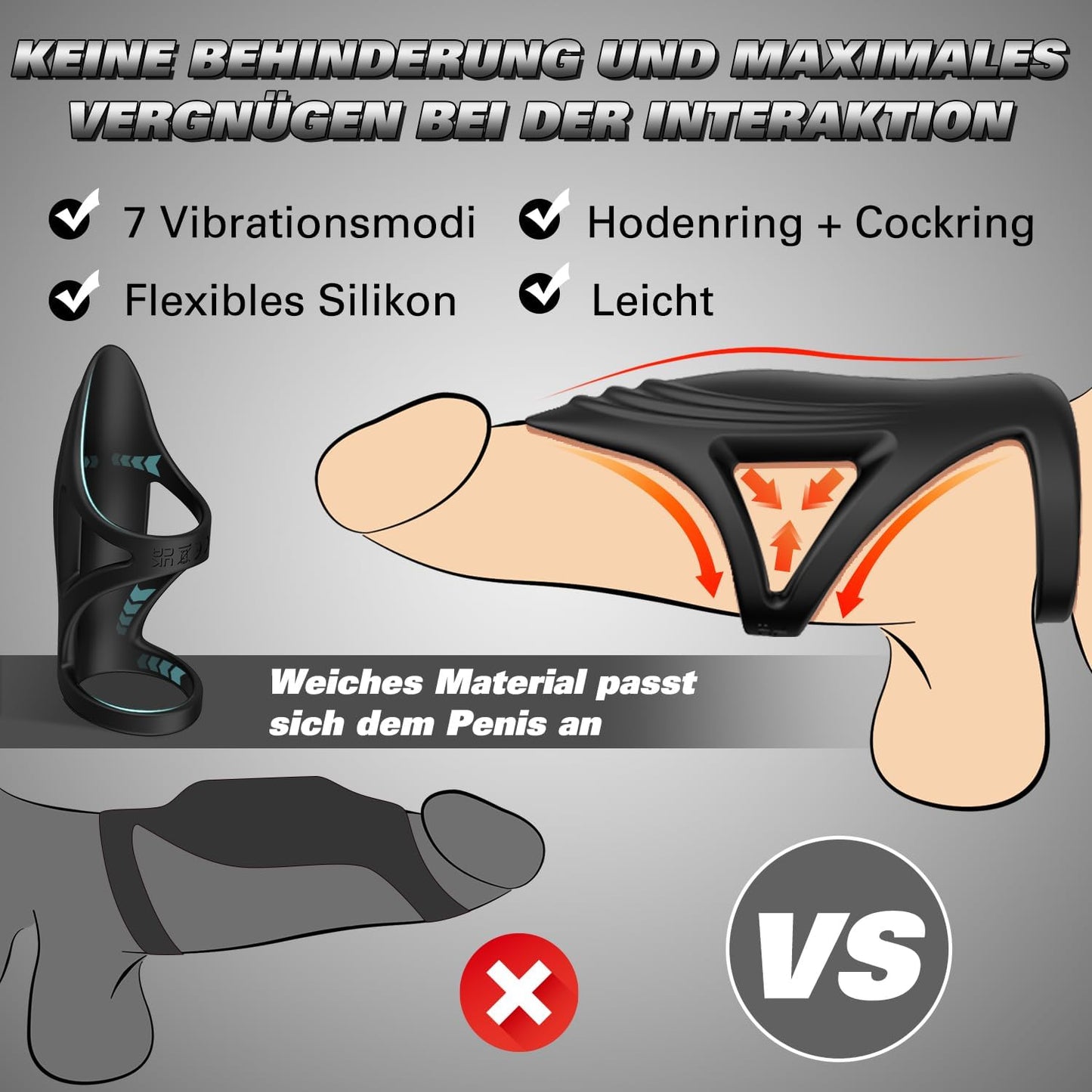 Dual Penisring Cockring Vibrator Penis Ring mit 7 Vibrationsmodi