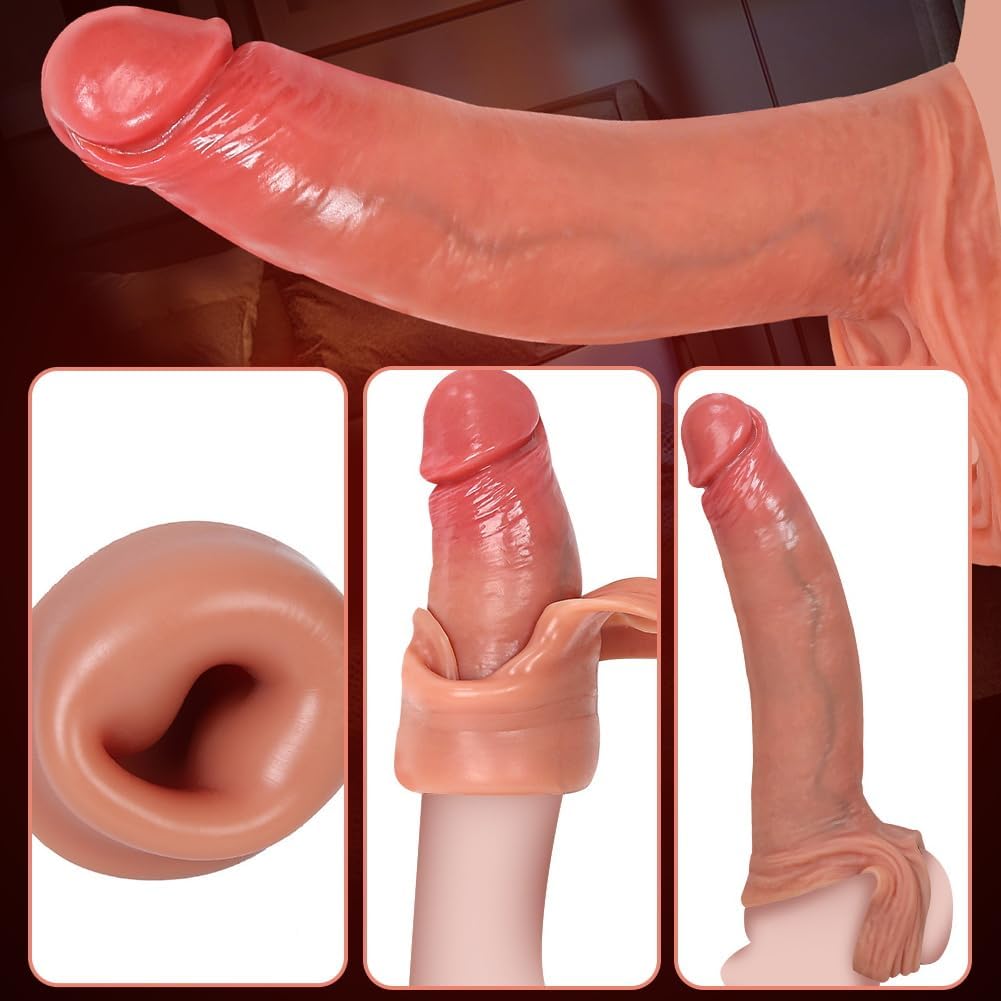Penis cuffs Realistic dildo penis sleeve with testicle rings penis extender 