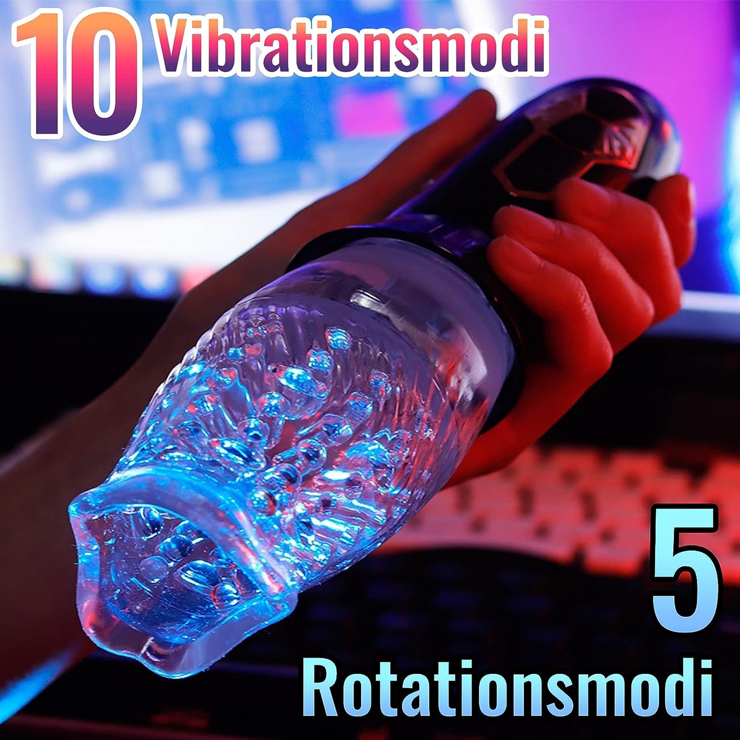 5 Rotationsmodi 10 Vibrationsmodi 3D Transparenter Masturbatoren Oral Penis Trainer