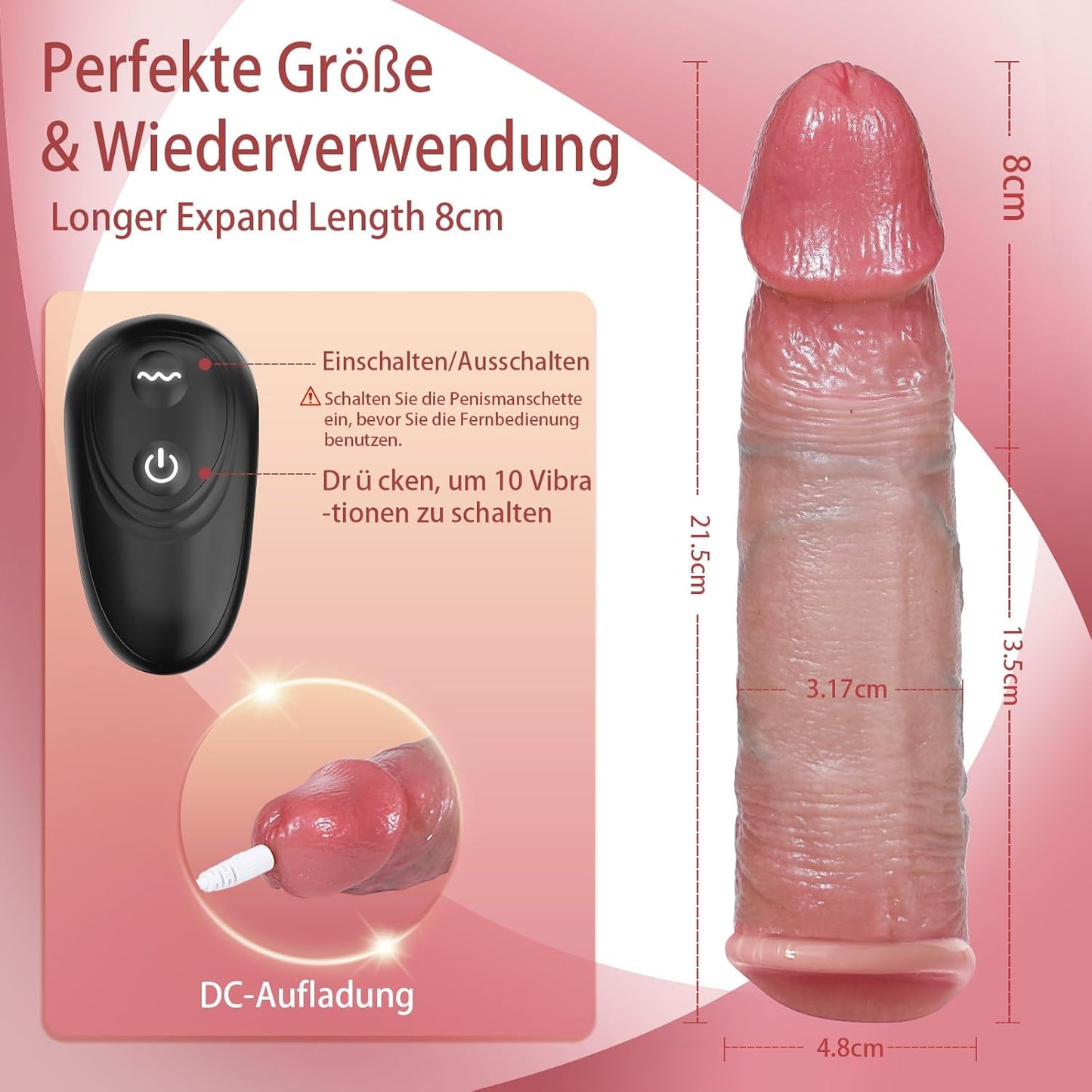 Realistische Penishülle Penis Extender mit 10 Vibrationsmodi