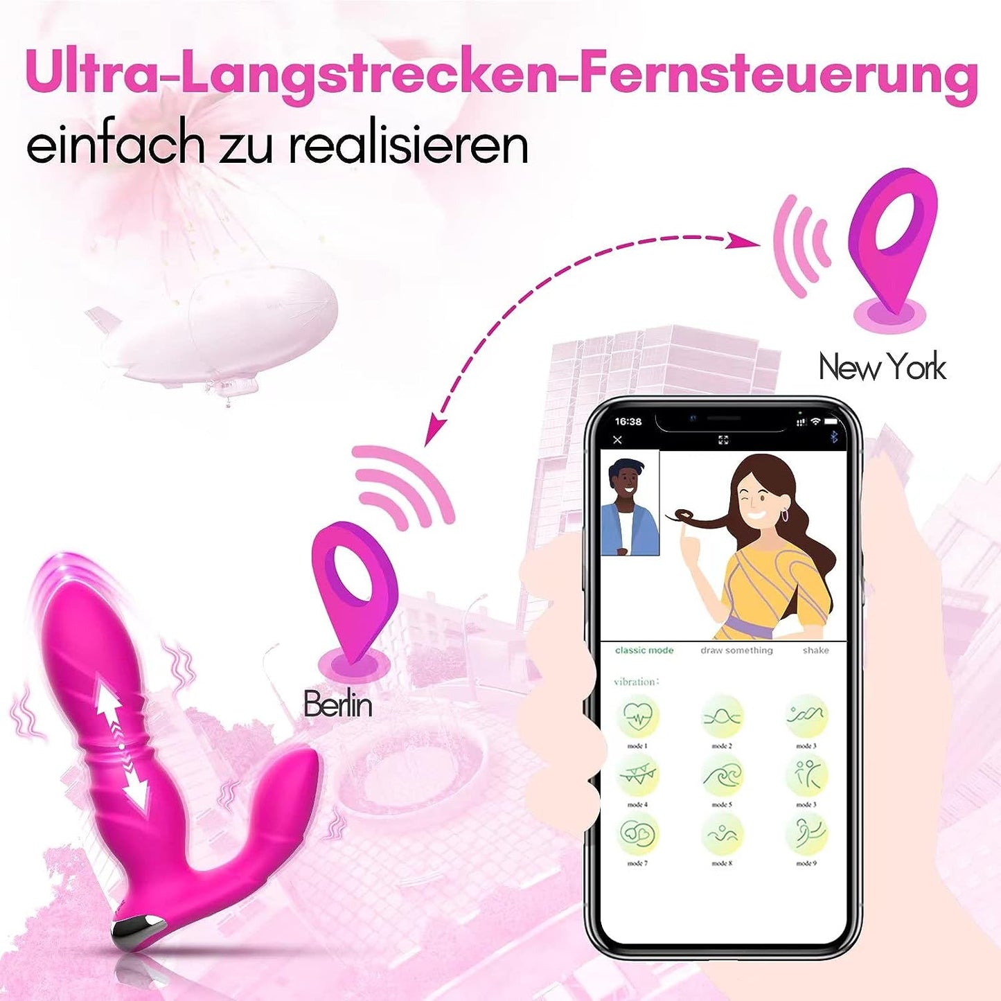 G-spot vibrator stelt een dildo-vibrator in met APP 9x9-modi 