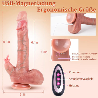 4-in-1 realistische dildo met 10 vibratiemodi en 7 stuwkrachtmodi en 7 rotatiemodi 