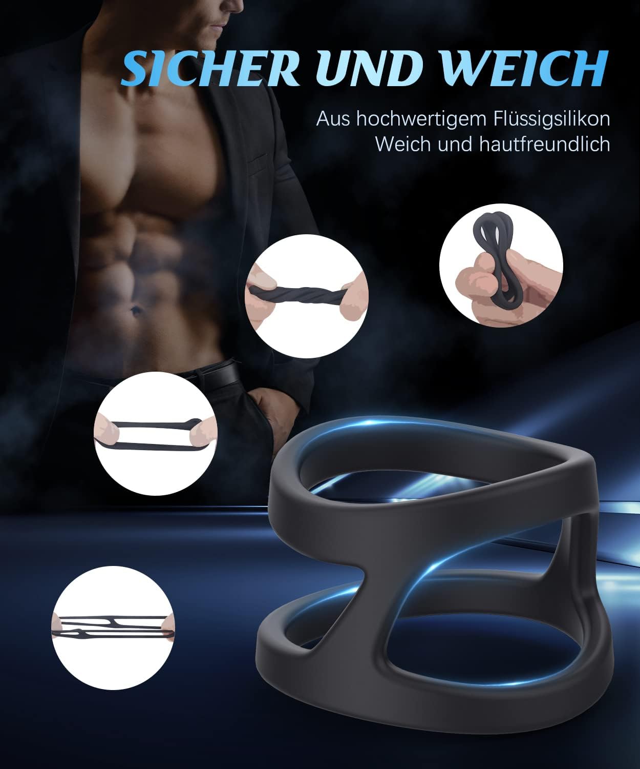 Dual Cock Penis Rings Stretchy Silicone Cock Ring for Men 
