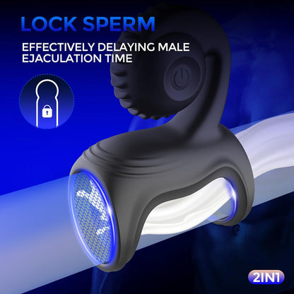 Cockringvibrator met één druk op de knop, dubbele ring en 10 vibratiestanden 