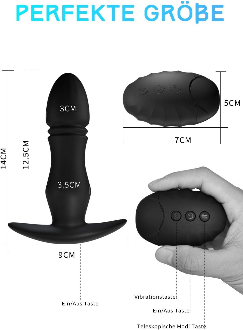 Vibrator with 10 shock functions and vibration modes. Anal plug silicone soft with shock 