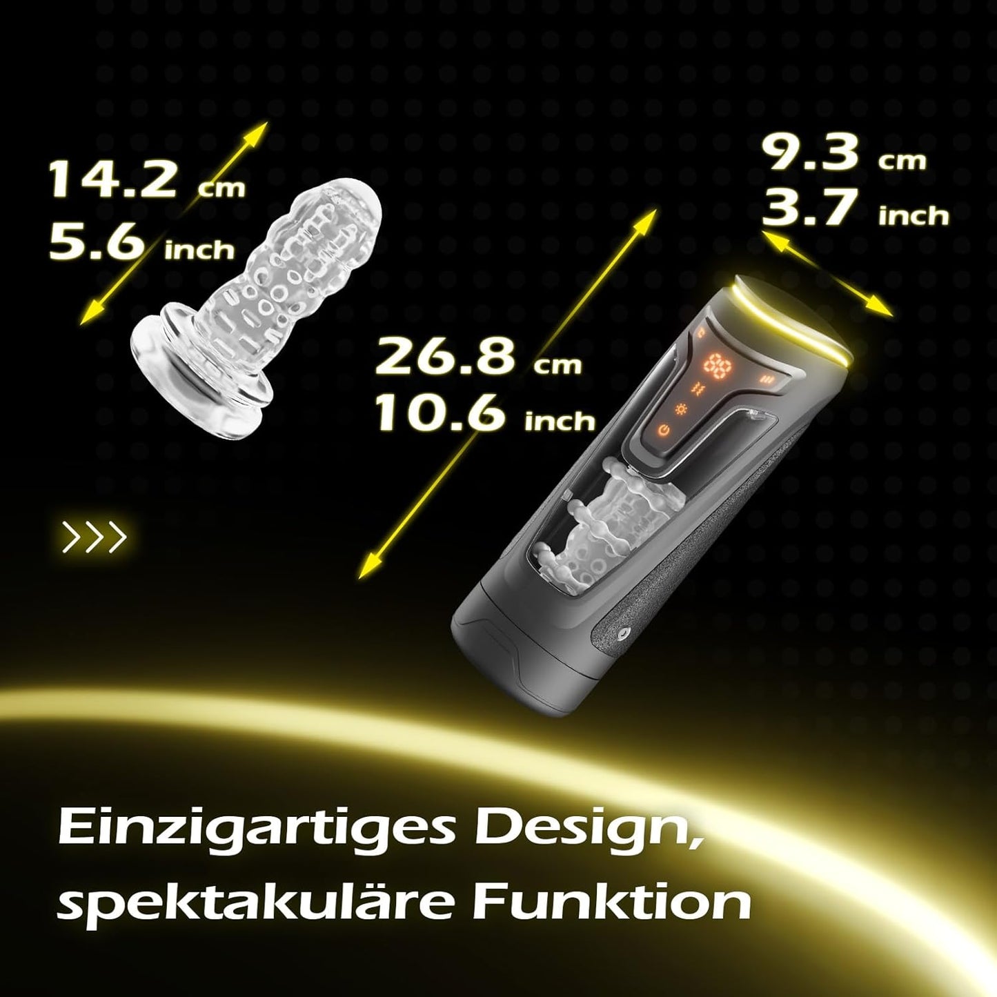 Elektrische cupmasturbators met 9 vibraties, 8 telescopische en 2 verwarmingsniveaus 