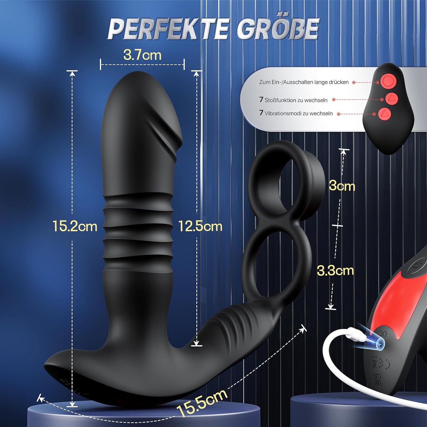 3 in 1 cockring anale vibrators prostaatstimulatie met 7 schokfuncties en 7 vibratiestanden 