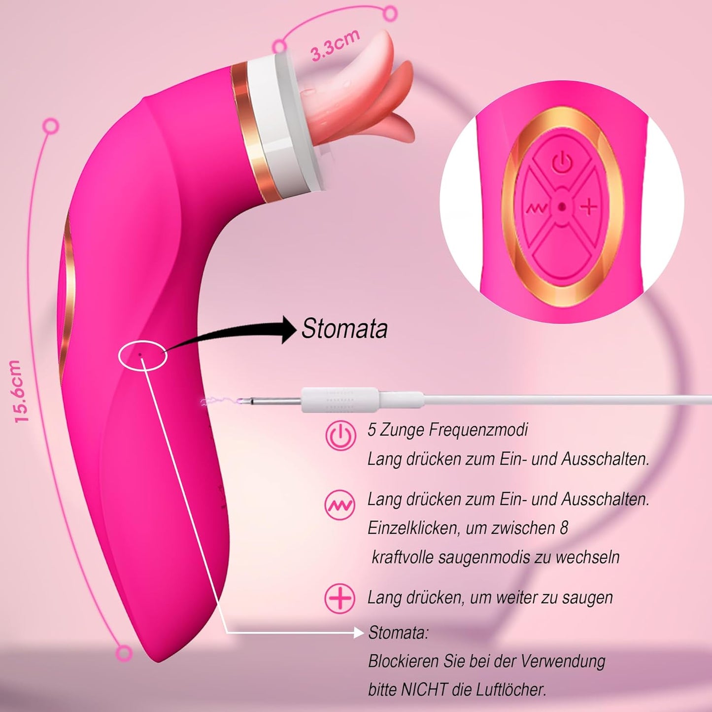 2-in-1 clitoris- en tepelstimulator met 8 zuig- en 5 tongmodi 