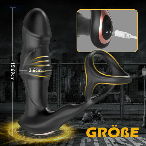 7 Thrusting &amp; Vibrating Drill Spirals Double Cock Rings Prostate Massager 