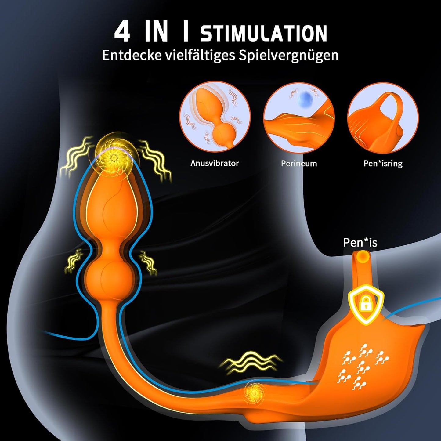 3-in-1 Penisring Verstellbarem Cockring Analplug mit 9 Vibrationsmodi