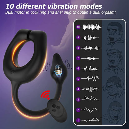 Penisring Analvibrator Prostata Stimulator mit 10 Vibrationsmodi und Magnetischem Cockring