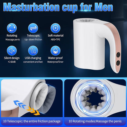 Elektrischer Masturbator Masturbieren Cup mit 5 Rotation Teleskopsmodi und 10 Vibrationsmodi