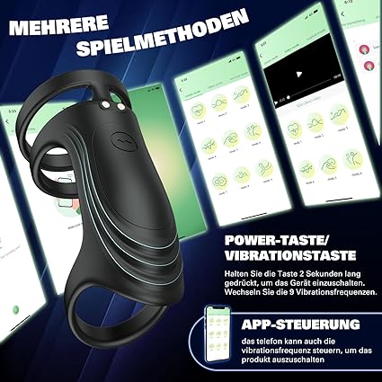 2 IN 1 App-gesteuerter Penisring Vibrator mit 9 Vibrationsmodi